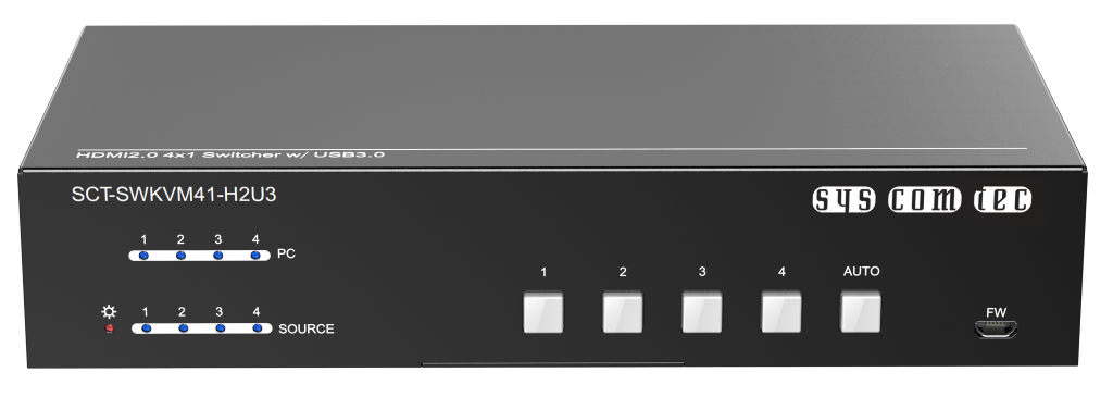 syscomtec Schalter HDMI2.0 UHD/ 4K / HDCP2.2, USB3.0, Audio 4x1 SCT-SWKVM41-H2U3